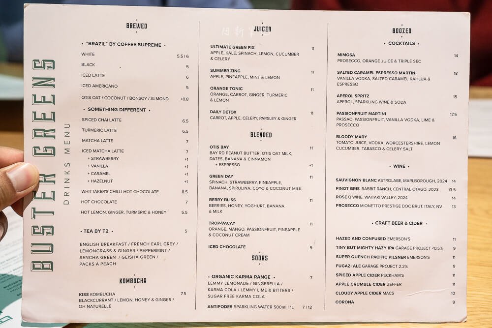 Dunedin Buster Greens,但尼丁美食,紐西蘭但尼丁,Dunedin早午餐,Buster Greens菜單,紐西蘭咖啡廳