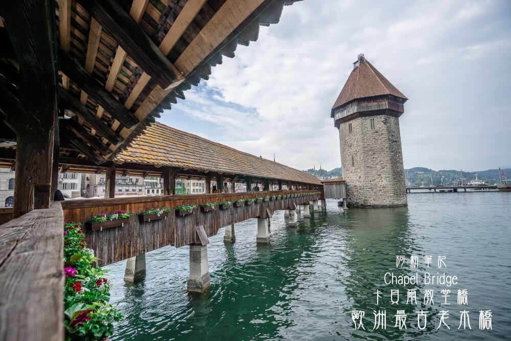 卡貝爾教堂橋 chapel bridge |隱藏瑞士琉森的700年歷史歐洲最古老蓋頂木橋，欣賞橋上120幅畫作、羅伊斯河及河畔美景。