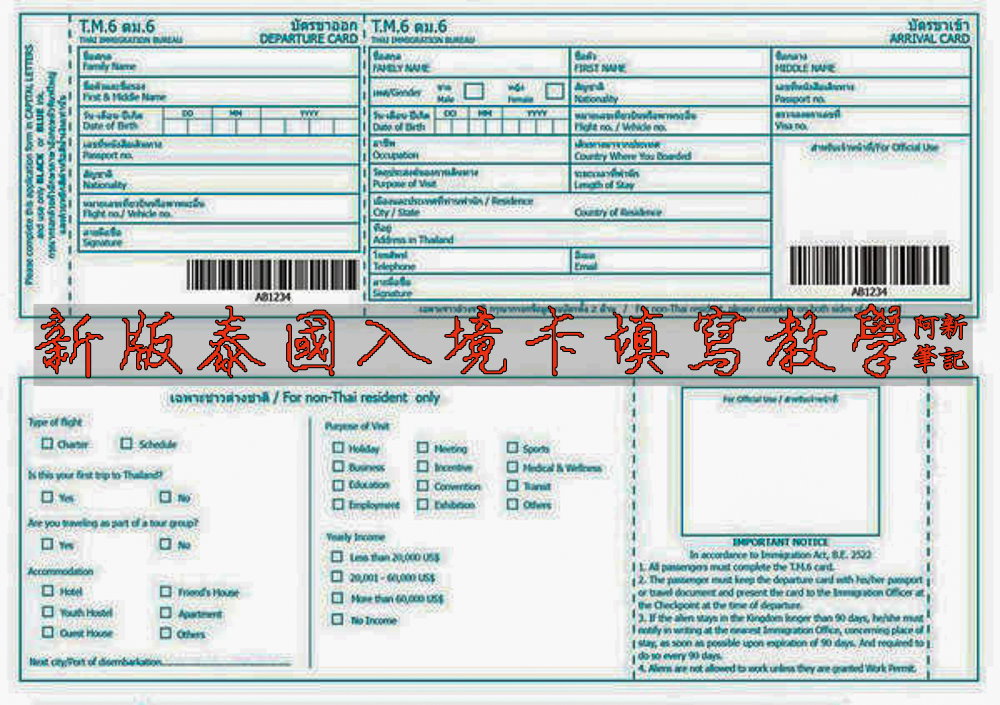 泰國入境簽證,新版泰國入境簽證